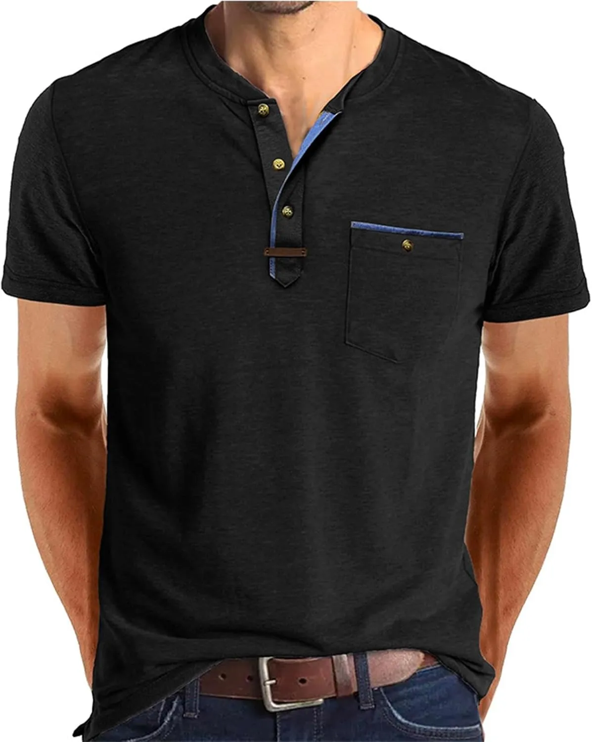 2025 Henley Shirts for Men Short Sleeve Casual T-Shirts Fashion Basic Summer Classic Lightweight Tee Tops with Pocket