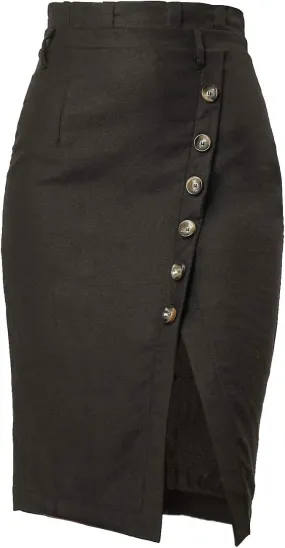 Allegra K Women's Pencil Skirt High Waisted Slit Button Decor Belted Work Skirts