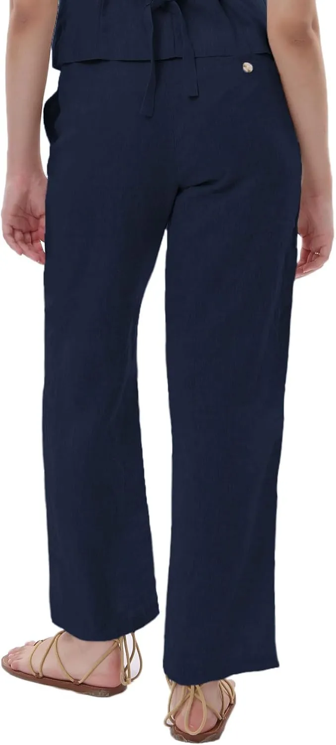 Amazhiyu Women's 100% Linen Summer Classic High-Waisted Straight-Leg Pants Casual