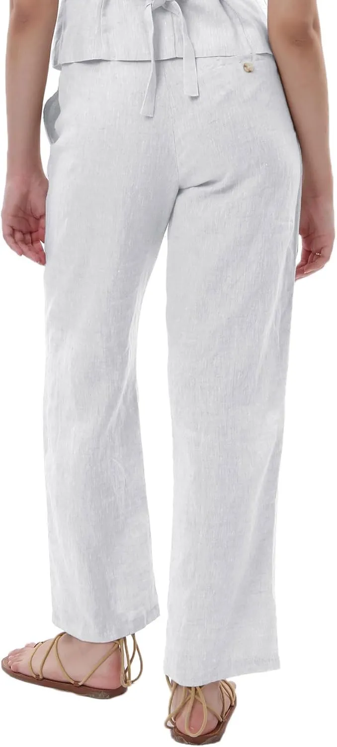 Amazhiyu Women's 100% Linen Summer Classic High-Waisted Straight-Leg Pants Casual
