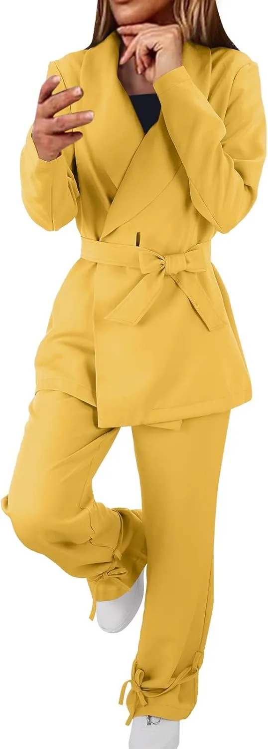 Blazer for Women Long Sleeve Lapel Tighten Waist Mid-Length Style Work Jacket Elegant Comfort Fit Dressy Lightweight