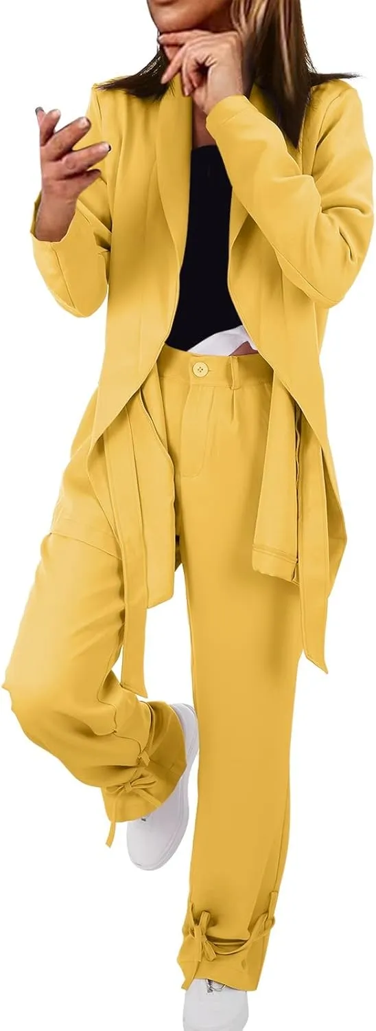 Blazer for Women Long Sleeve Lapel Tighten Waist Mid-Length Style Work Jacket Elegant Comfort Fit Dressy Lightweight