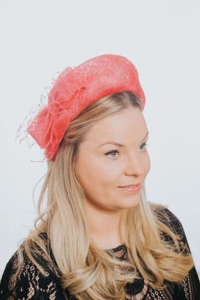 Cerise Pink Bow Net Moulded Headband Fascinator