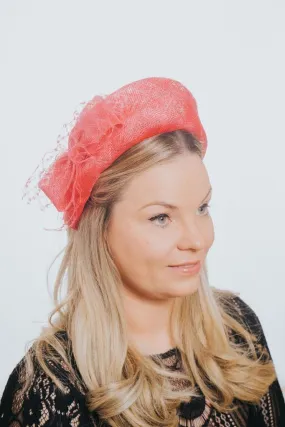 Cerise Pink Bow Net Moulded Headband Fascinator