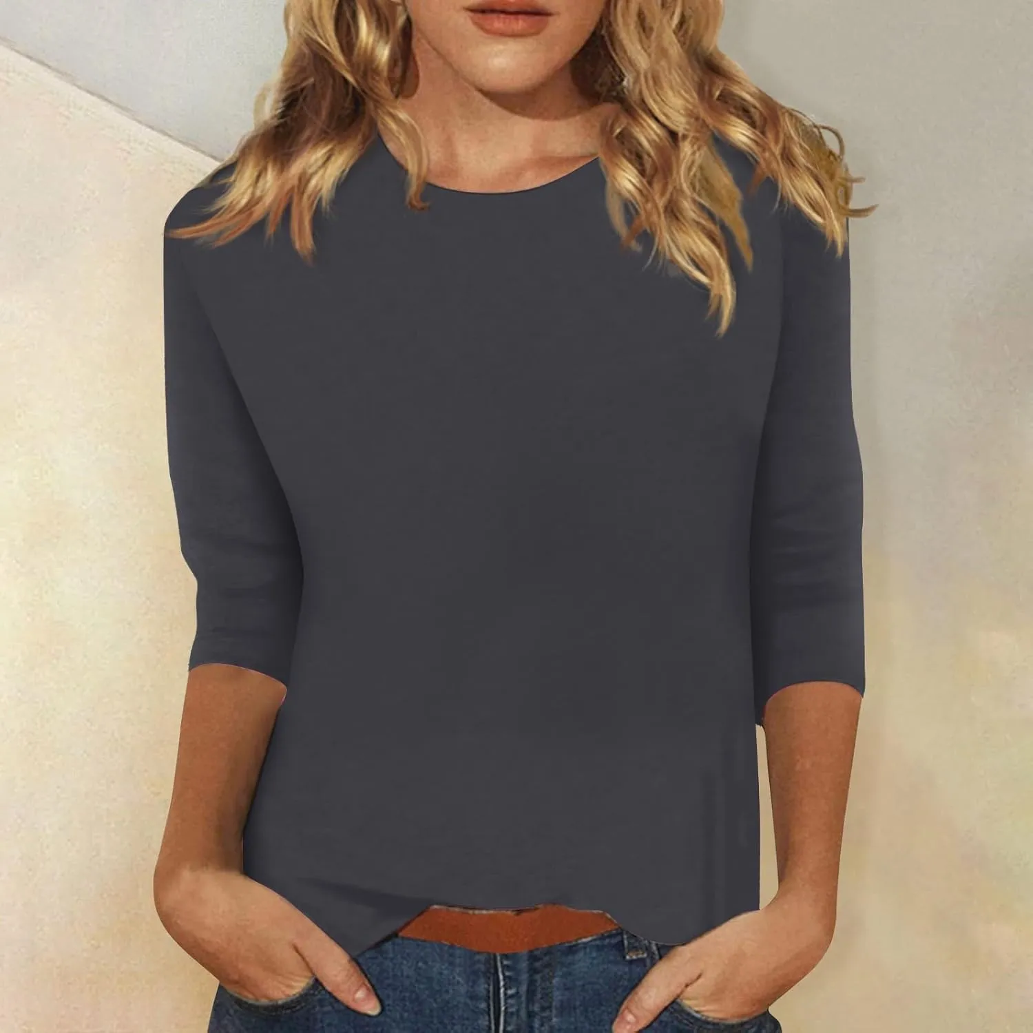 Classic Flowly Spring Top for Women Business Short Sleeve Cool Graphic T Shirt Women Wrinkle Free Round Neck
