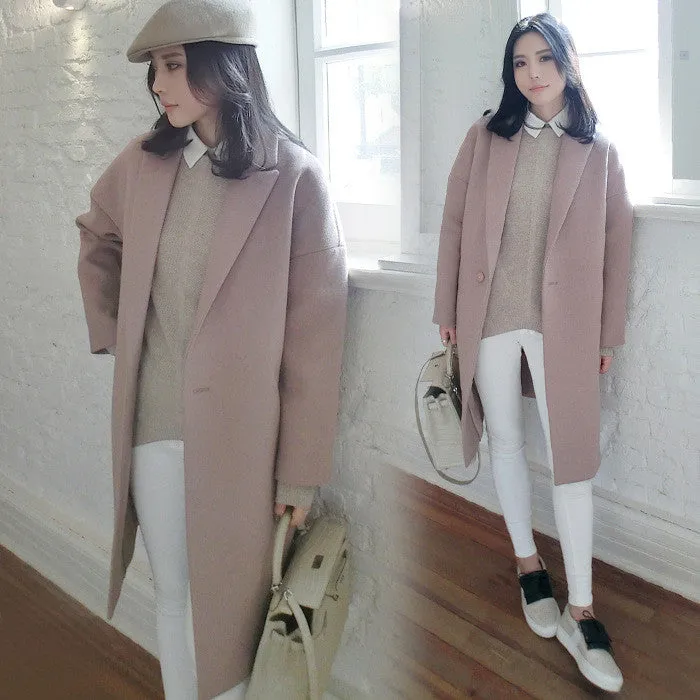 Dropped Shoulder Solid Split Loose Long Coat