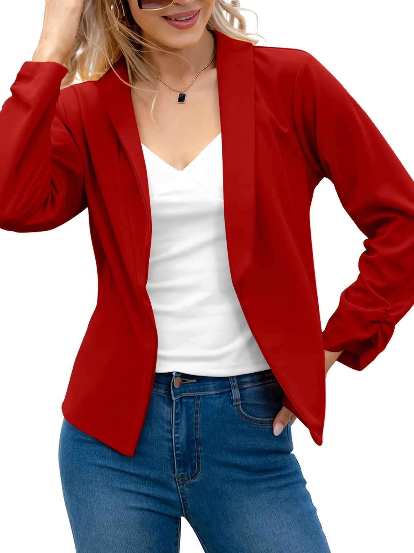 Elegant Solid Long Sleeve Open Front Lapel Blazer
