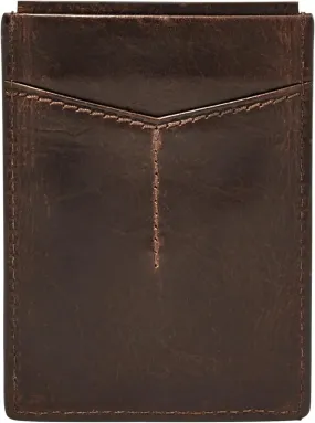 Fossil Men's Derrick Leather RFID-Blocking Magnetic Card Case with Money Clip Wallet, Dark Brown, (Model: ML3812201)