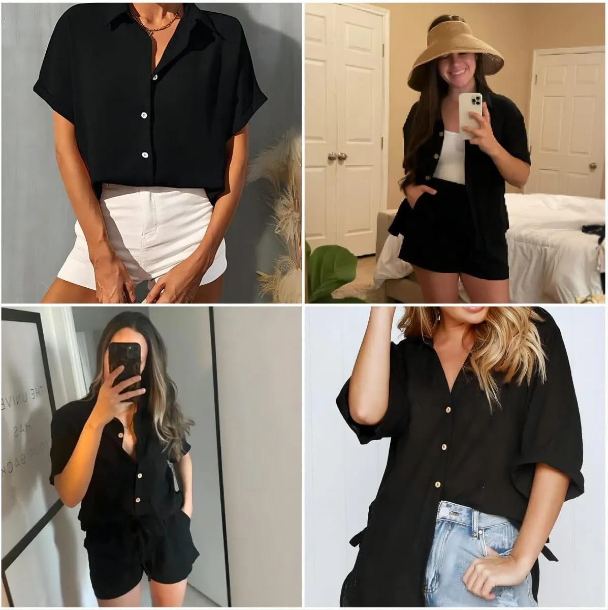 HOTOUCH Linen Shirts for Women Button Down Shirt Cotton Short Sleeve Loose Fit Blouse Collared Casual Work Tops S-XXL