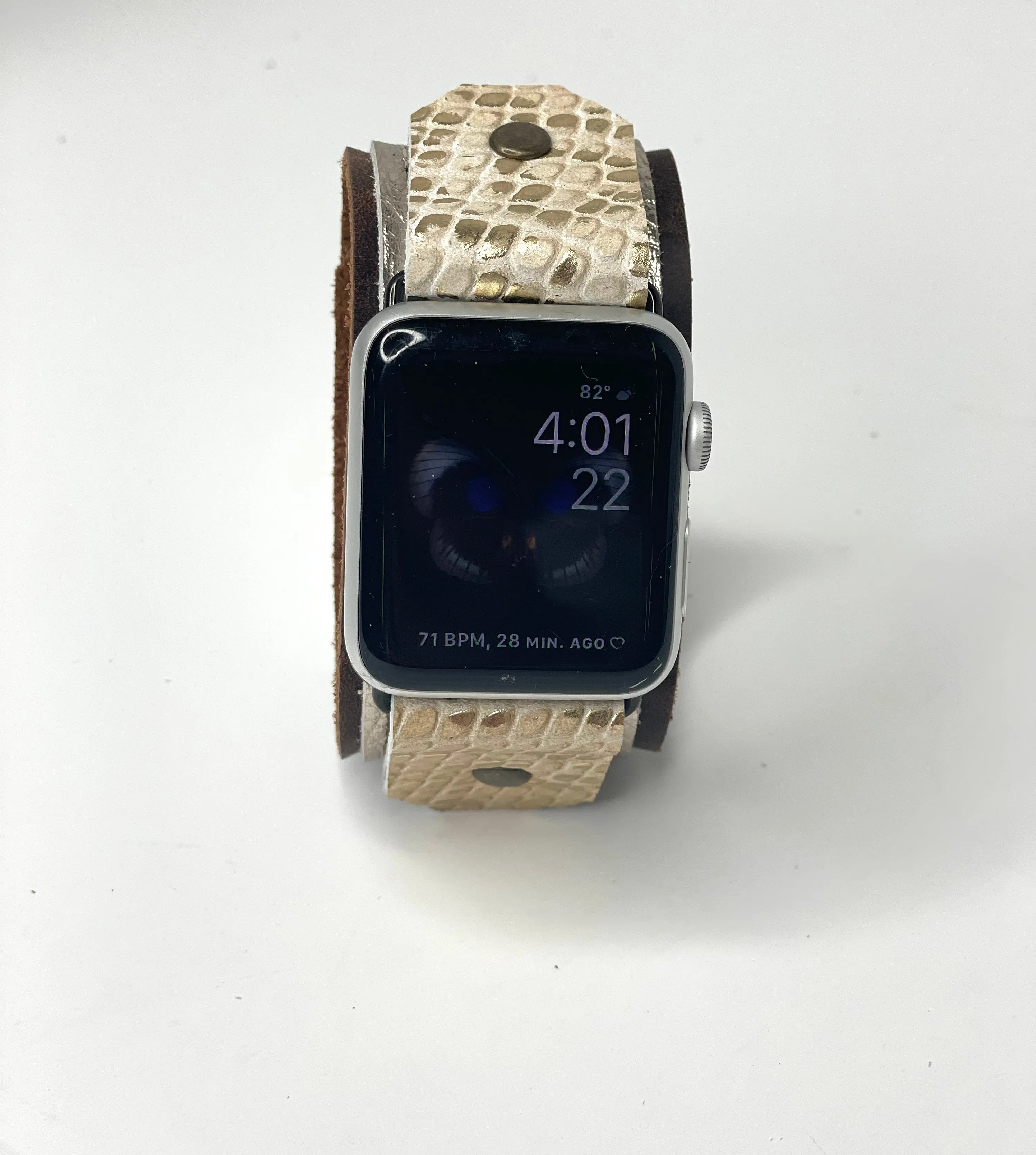 iwatch band with snaps silver with gold Croc accents (large)