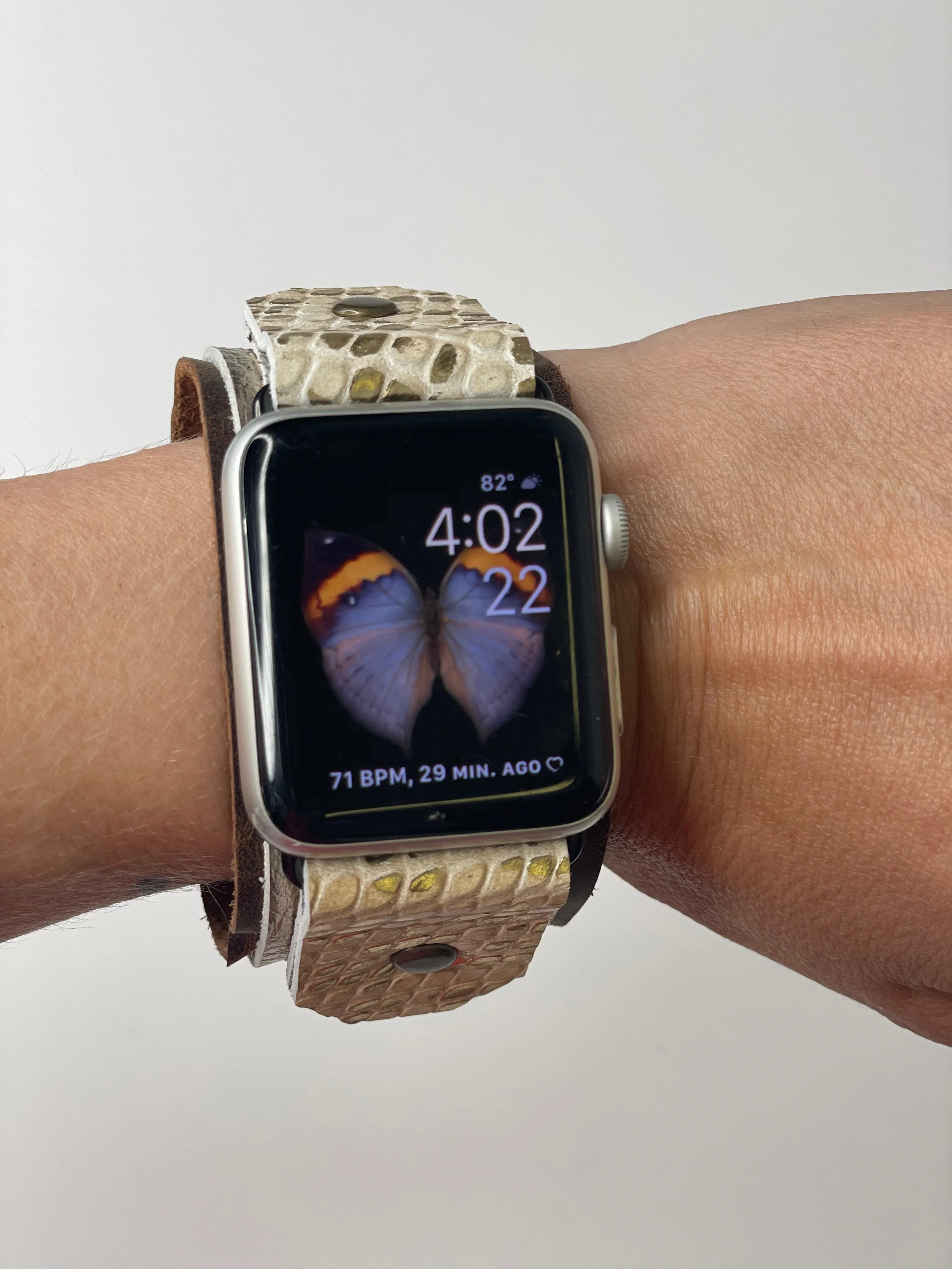 iwatch band with snaps silver with gold Croc accents (large)