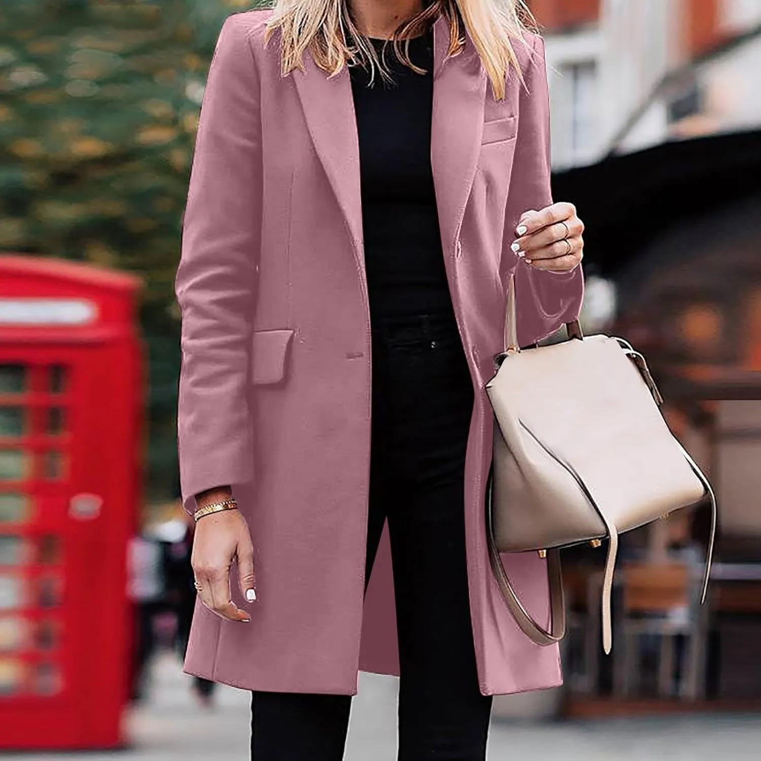 LCMTWX Women'S Coats Jacket Casual Fashion Long Sleeved Mid Long Coat Single Breasted Suit Jacket Womens Clothes Trendy