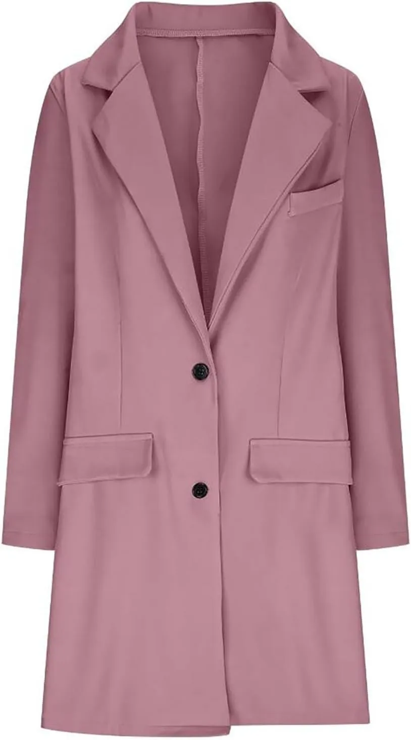 LCMTWX Women'S Coats Jacket Casual Fashion Long Sleeved Mid Long Coat Single Breasted Suit Jacket Womens Clothes Trendy