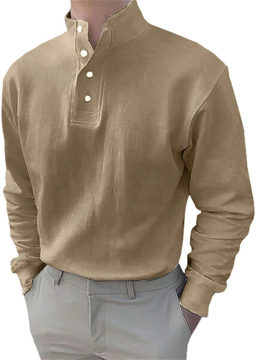 Mens Athletic Fit Banded Collar Sweatshirts Long Sleeve Half Buttons Henley Shirts for Men Big and Tall Casual Pullover Tops