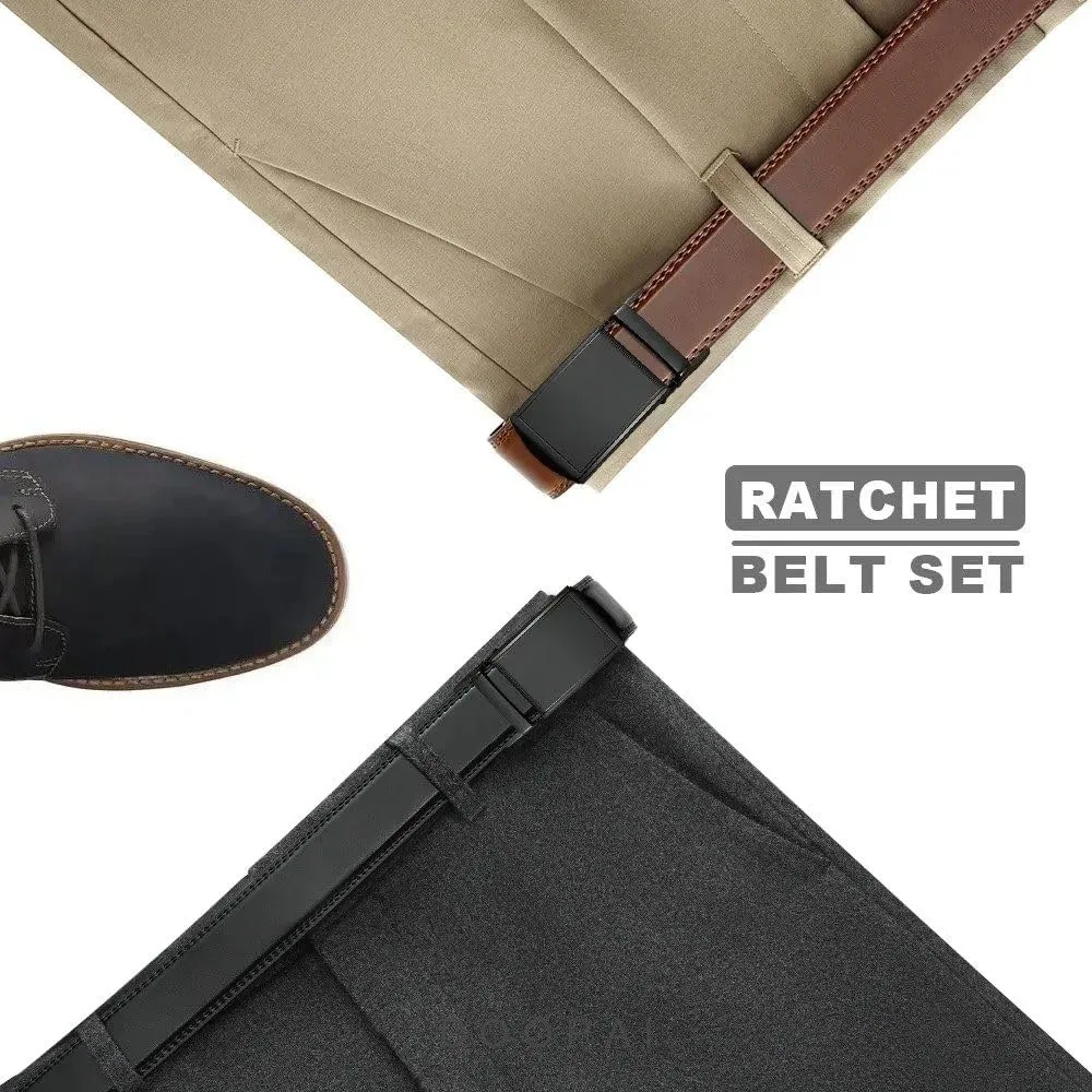 Mens Belt Genuine Leather Luxury Belt Metal Automatic Alloy Buckle Fashion Ratchet Belts for Men