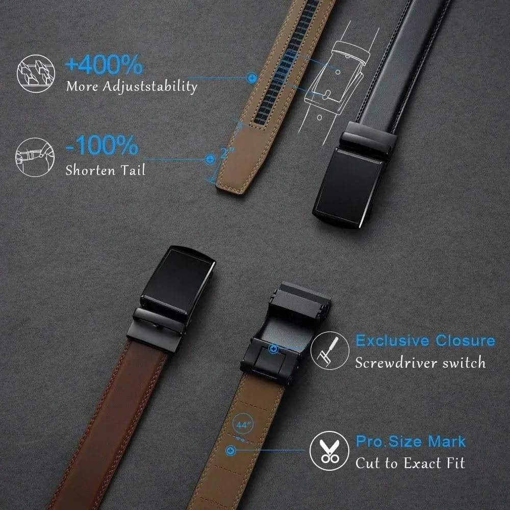 Mens Belt Genuine Leather Luxury Belt Metal Automatic Alloy Buckle Fashion Ratchet Belts for Men