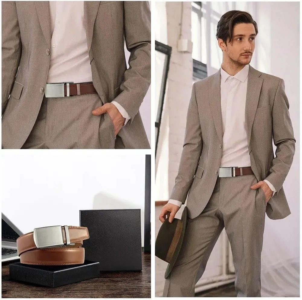 Mens Belt Genuine Leather Luxury Belt Metal Automatic Alloy Buckle Fashion Ratchet Belts for Men