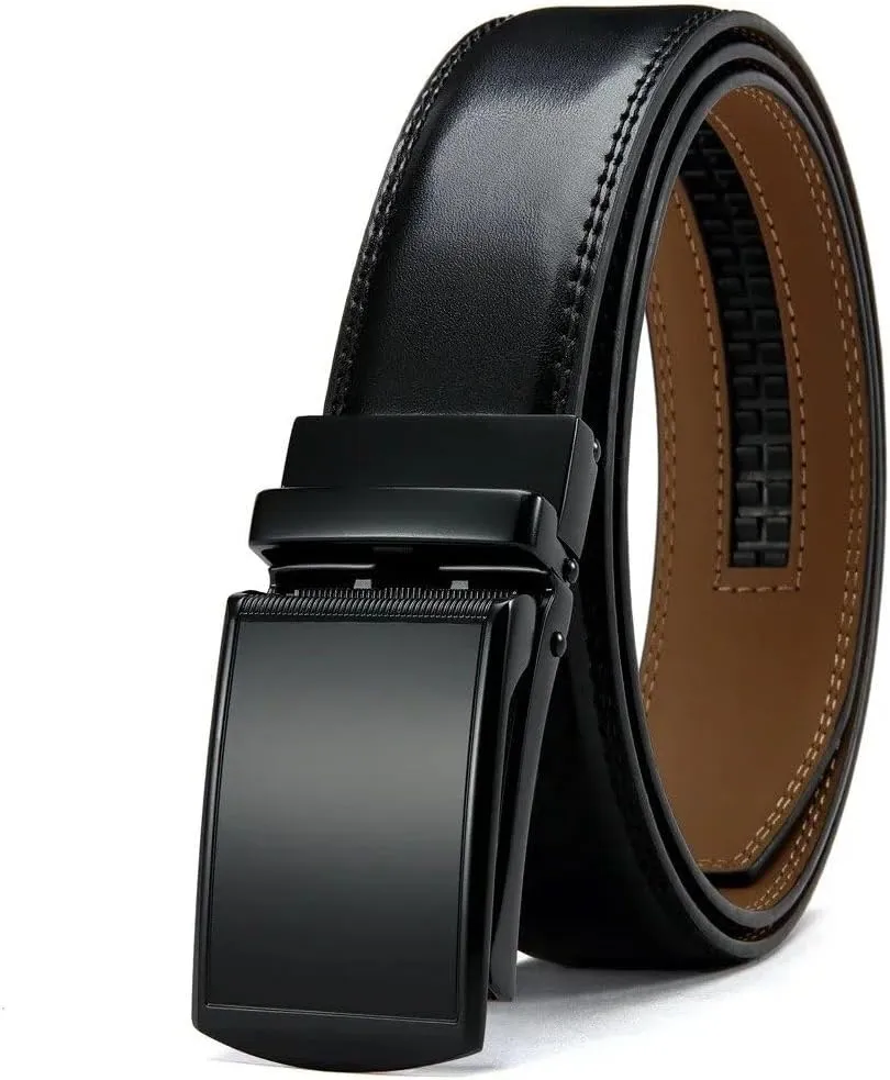Mens Belt Genuine Leather Luxury Belt Metal Automatic Alloy Buckle Fashion Ratchet Belts for Men
