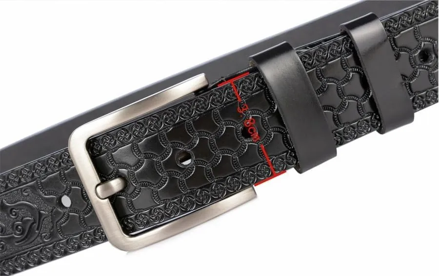 Men's Genuine Leather Belt Vintage Dragon Engraved Strap Single Prong Buckle Adjustable Dress & Casual Belt For Jeans
