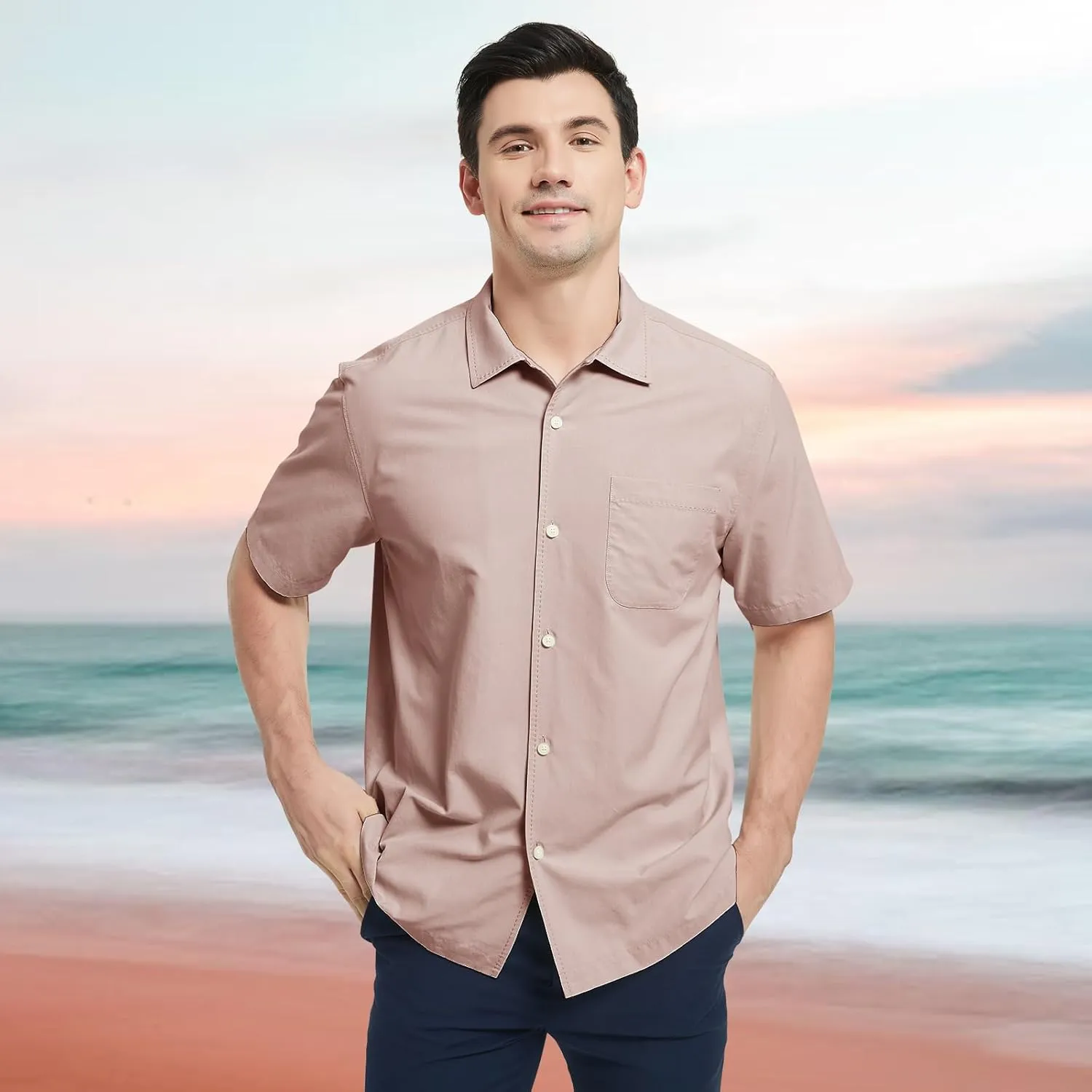 Men's Silk Hawaiian Short Sleeve Button Down Shirt Casual Tropical Holiday Beach Shirts