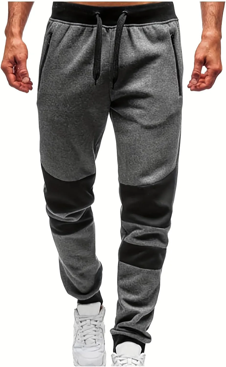 Mens Warm Fleece Lined Athletic Sweatpants Closed Bottom Joggers Fashion Color Block Drawstring Pants with Pockets