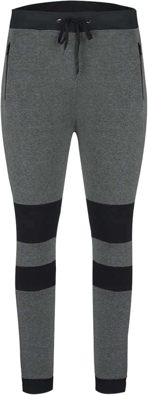 Mens Warm Fleece Lined Athletic Sweatpants Closed Bottom Joggers Fashion Color Block Drawstring Pants with Pockets