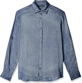 Perry Ellis Men's Roll Sleeve 100% Linen Button-Down Shirt (Size X-Small - 5X Big & Tall)
