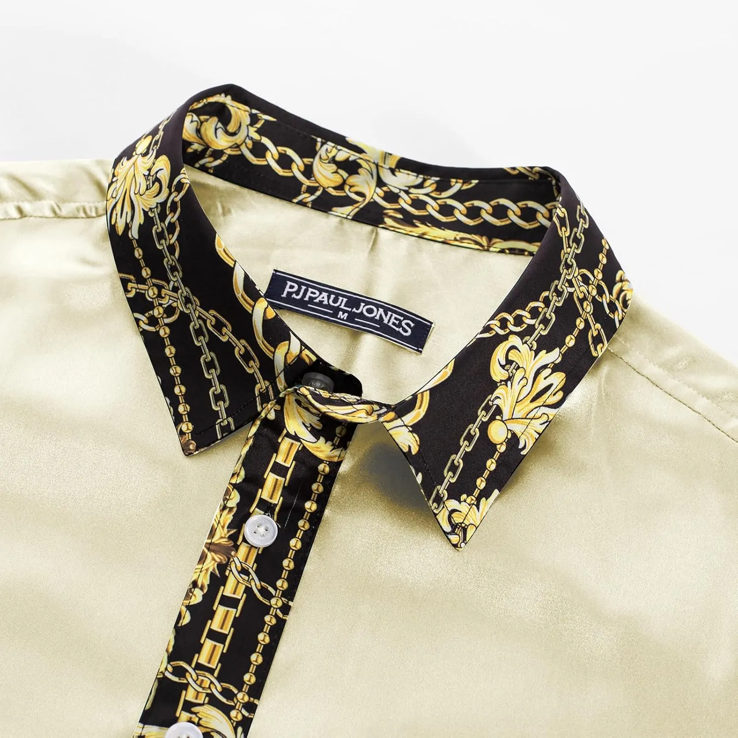 PJ PAUL JONES Mens Short Sleeve Button Down Shirts Casual Stretch Satin Silk Hawaiian Beach Shirt