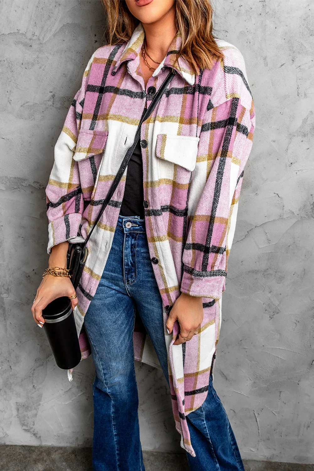 Plaid Print Long Shirt Jacket