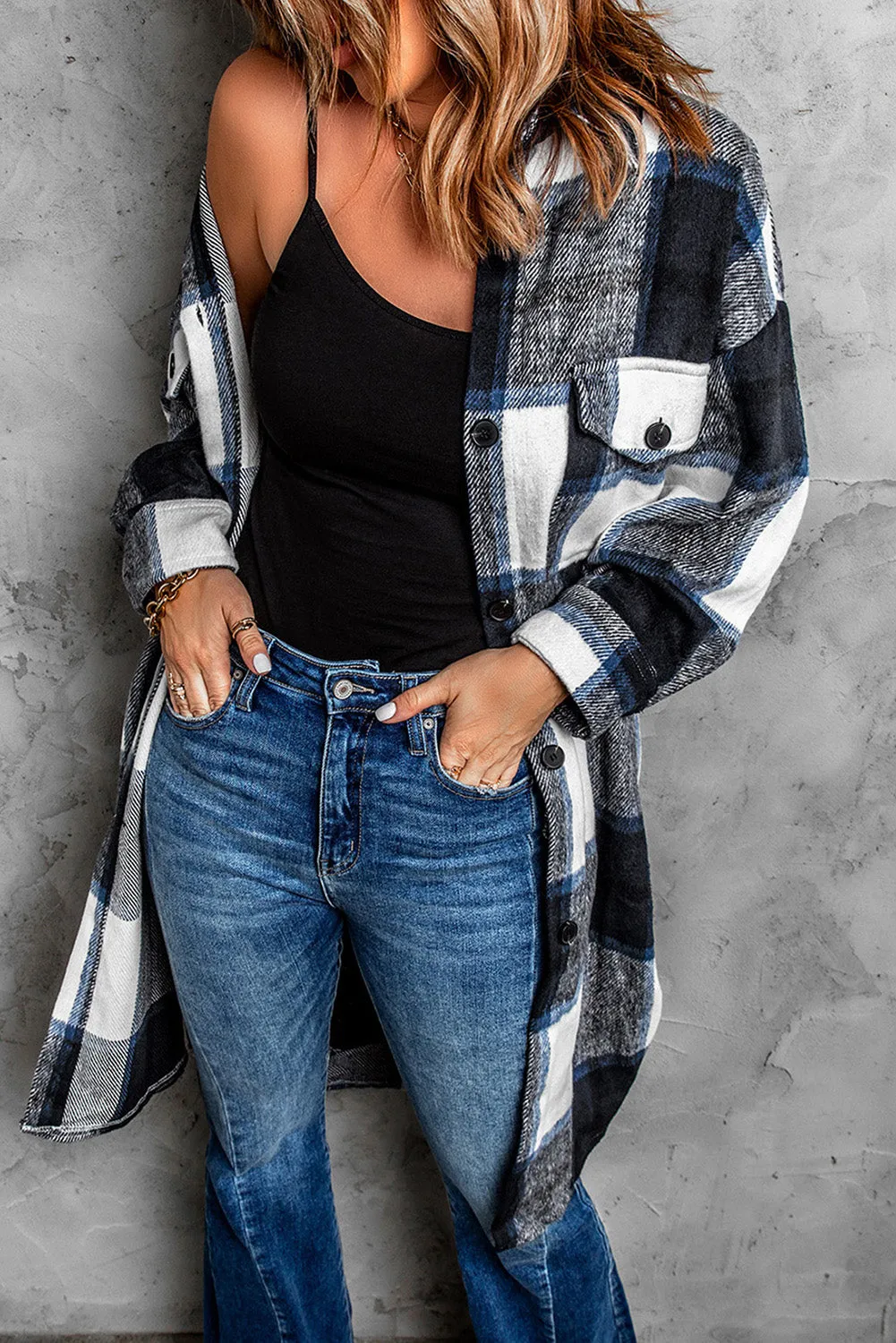 Plaid Print Long Shirt Jacket