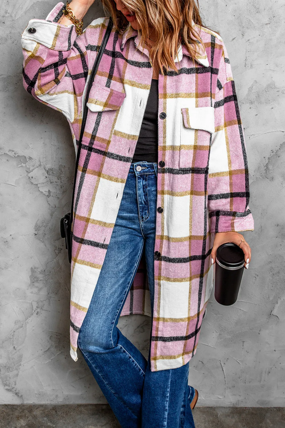 Plaid Print Long Shirt Jacket