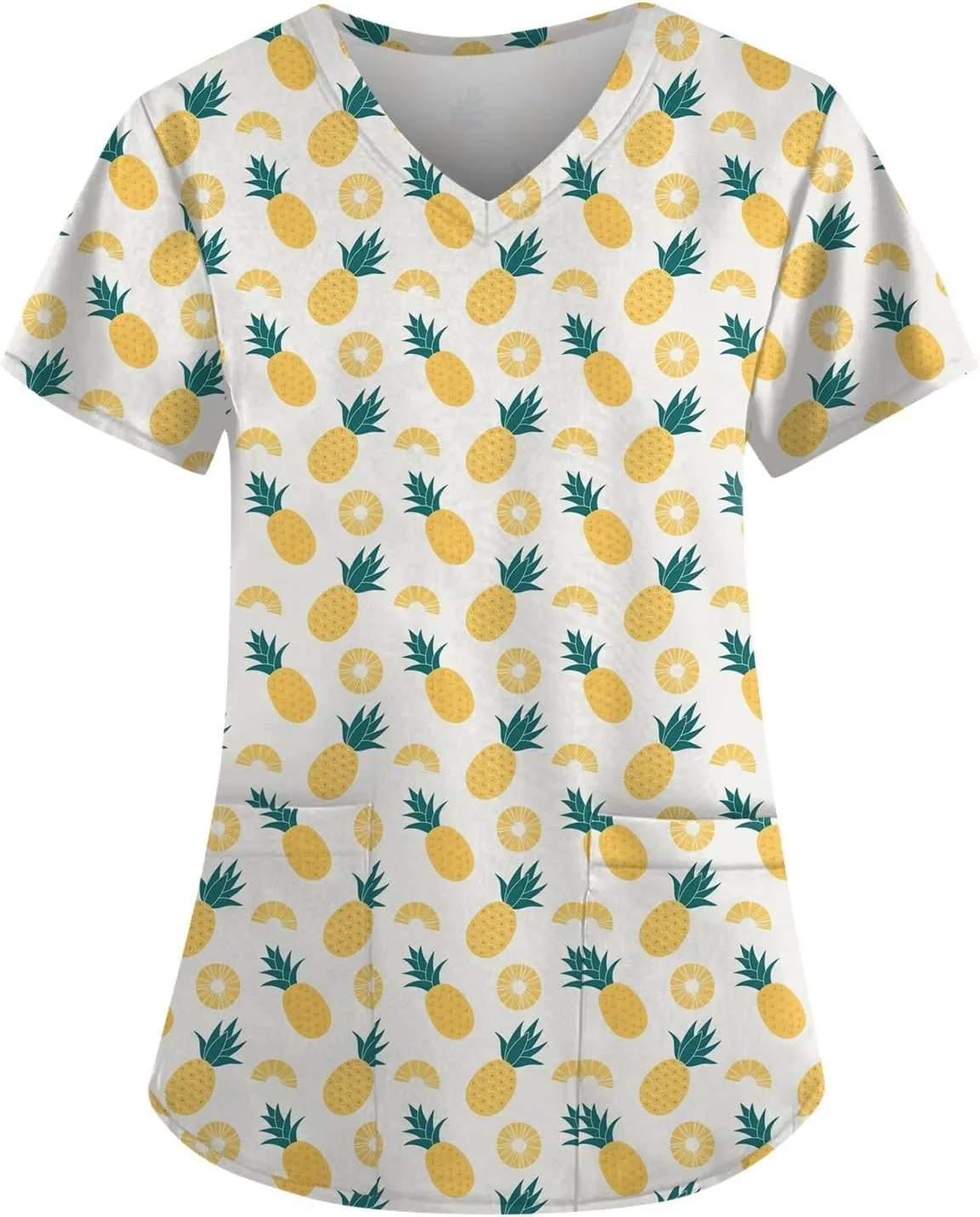 Scrubs for Women Short Sleeve Printing Working T-Shirts V Neck Blouses Classic Fit Scrubs Tops with Pockets