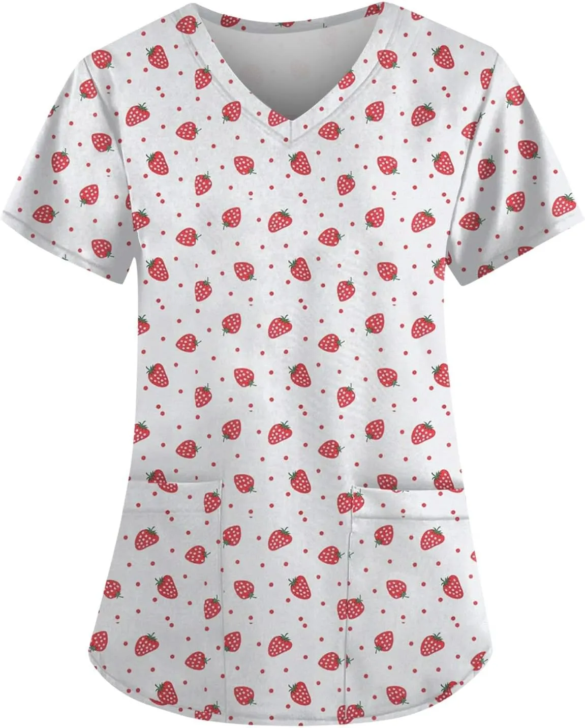 Scrubs for Women Short Sleeve Printing Working T-Shirts V Neck Blouses Classic Fit Scrubs Tops with Pockets
