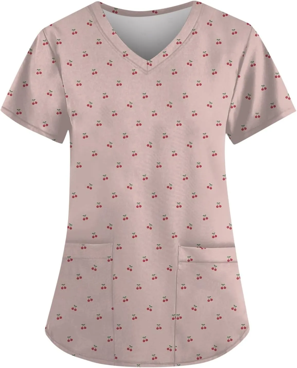 Scrubs for Women Short Sleeve Printing Working T-Shirts V Neck Blouses Classic Fit Scrubs Tops with Pockets