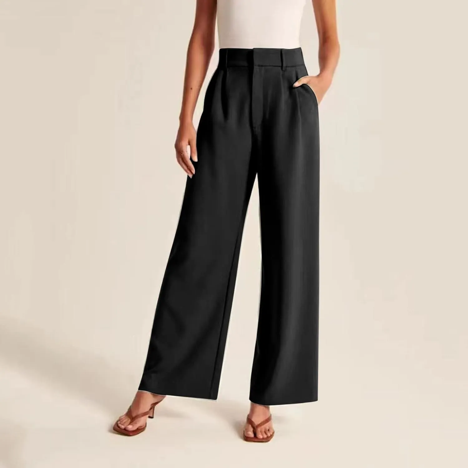 Women Cotton Linen Summer Y2K Fashion Palazzo Lounge Pants High Waist Wide Leg Slim Fit Trouser Beach