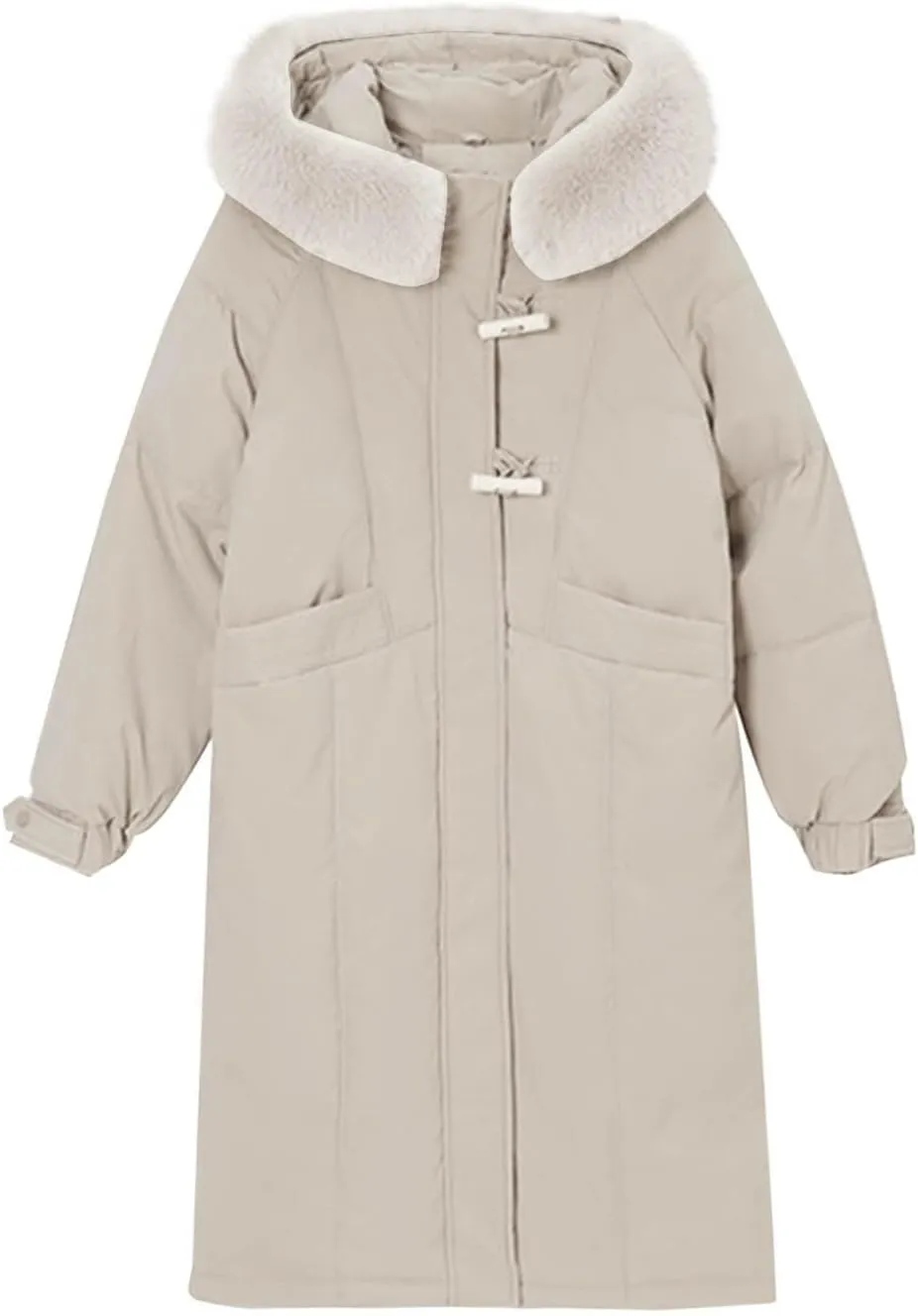 Women's Winter Warm Puffer Coats Long Faux Fur Trim Hoodie Down Jackets Long Sleeve Full Zip Trendy Parkas Outerwear