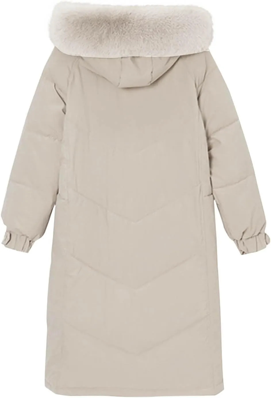 Women's Winter Warm Puffer Coats Long Faux Fur Trim Hoodie Down Jackets Long Sleeve Full Zip Trendy Parkas Outerwear