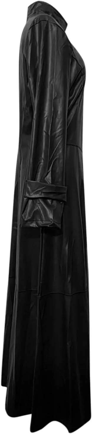 yardsong Faux Leather Trench Coats for Women Long Sleeve Zip Up Long Jackets Slim Fit Ankle Length Fashion Outerwear