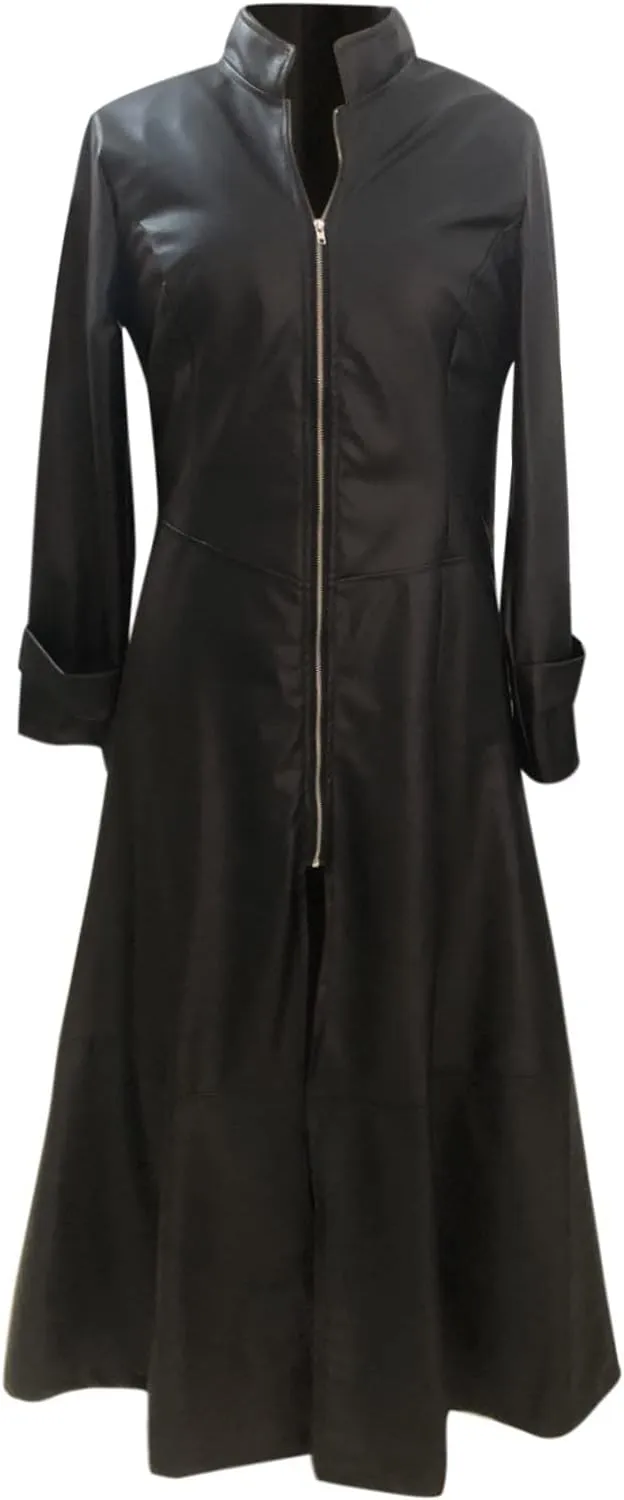 yardsong Faux Leather Trench Coats for Women Long Sleeve Zip Up Long Jackets Slim Fit Ankle Length Fashion Outerwear