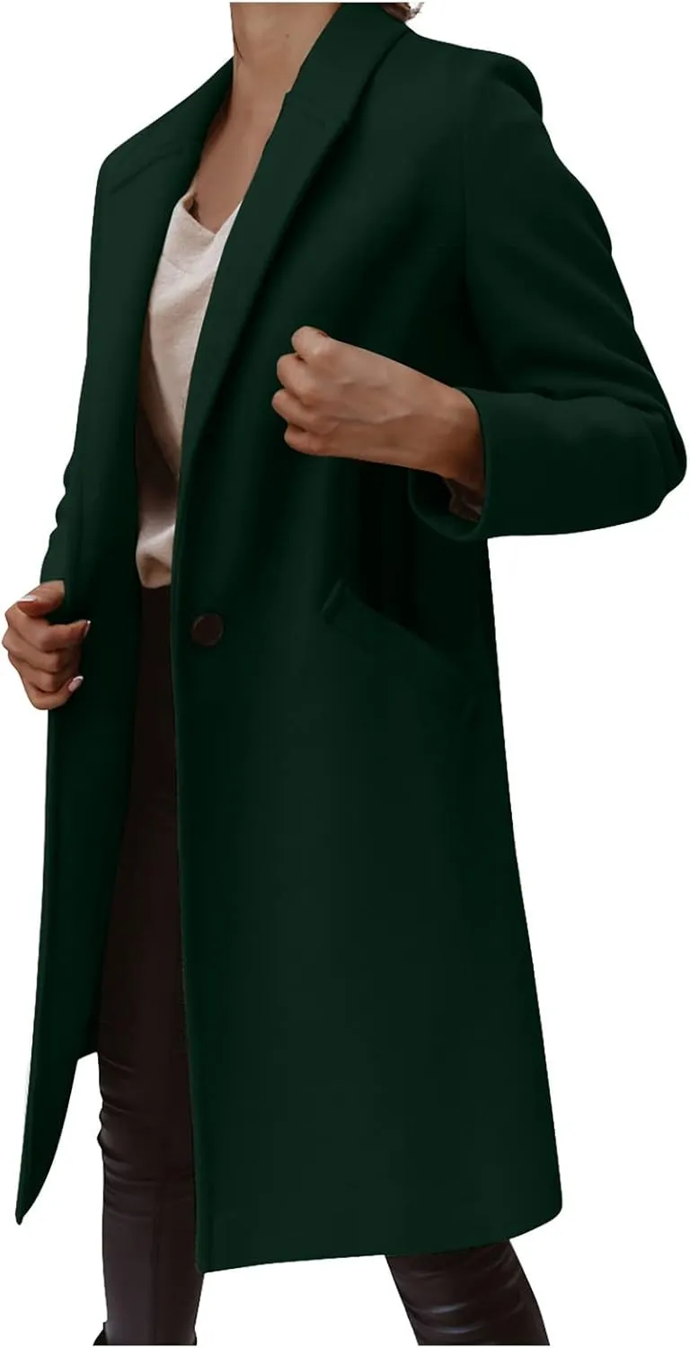 ZEFOTIM Trench Coat Women,Ladies Elegant Lapel Solid Button Down Blazer Casual Work Wear Long Windbreaker Trench Coat